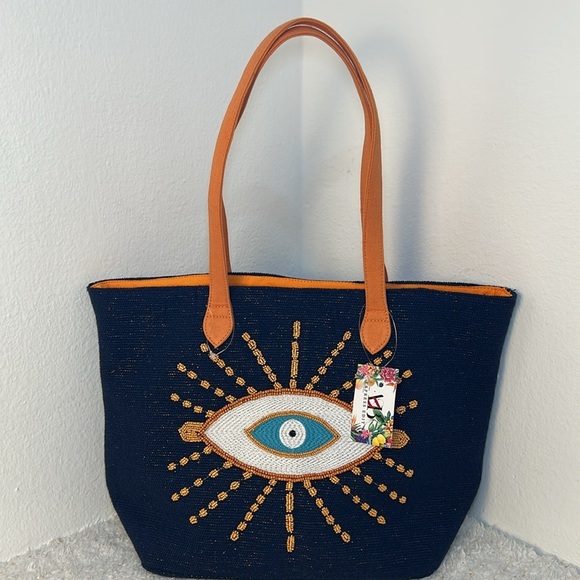 American & Beyond Evil Eye Tote beach bag - Picture 2 of 12